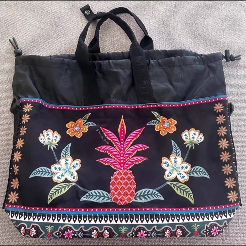 Printed Pineapple Tote Bag in Black and Pink
